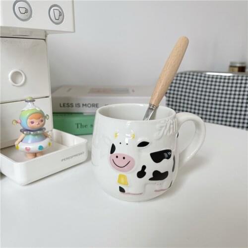 Korea Soft Cute Mugs 3D Embossed Cow Doll Ceramic Mug Milk Glass Breakfast Mug Coffee Cup Travel Porcelain Szklanki Water Glass