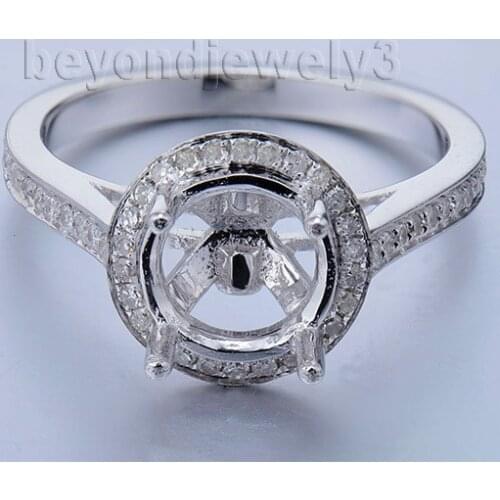 Round 8mm Engagement Ring In14k White Gold Natural Dia Semi mount Wedding Ring SR077