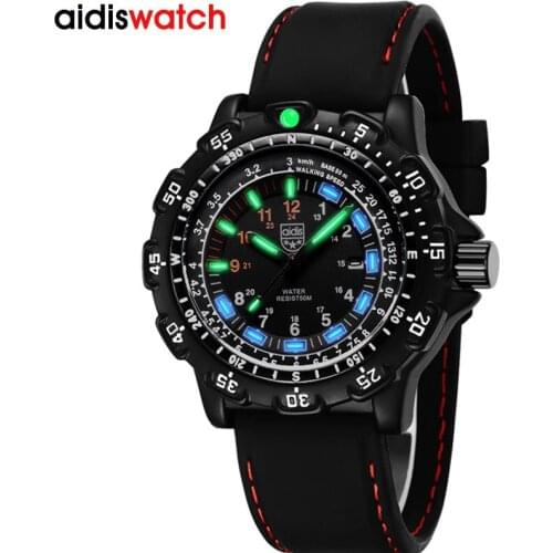 ADDIES Outdoor Army Sports Luminous Tube Quartz Wrist Watches 50M Waterproof Men Black Silicone Military Watch Clock Mens watch