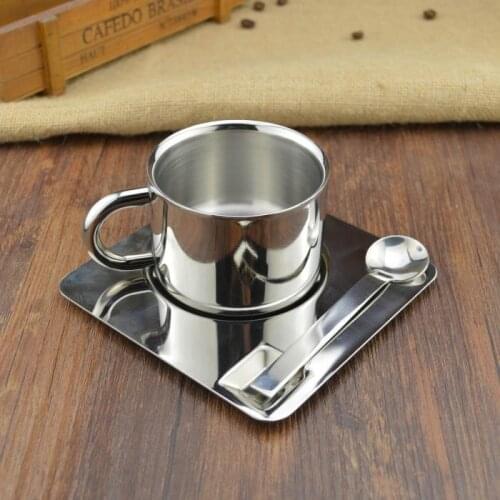 Anti-scalding coffee cup set with spoon dish exquisite double stainless steel creative water milk beer cup tableware drinkware