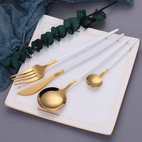 White Gold Stainless Steel Child Cutlery Set Christmas Tableware Dinnerware Set Coffee Tea Dessert ice Spoons with Long Handle