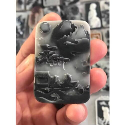 Natural tai ji jade A handcarved landscape jade pendant for woman men jade necklaces jadeite jade jewelry