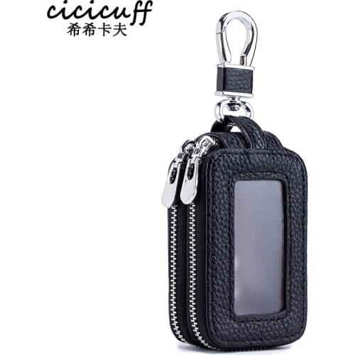 New Arrival Genuine Leather Men Car Key Holders Housekeeper Versatile Double Zipper Square Home Keys Case Women Key Pouch Wallet