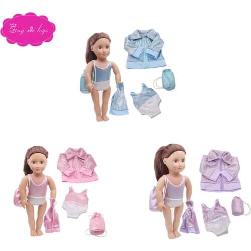 18 inch Girls doll clothes Tracksuit jacket + onesie + bag gym suit American newborn dress Baby toys fit 43 cm baby dolls c281