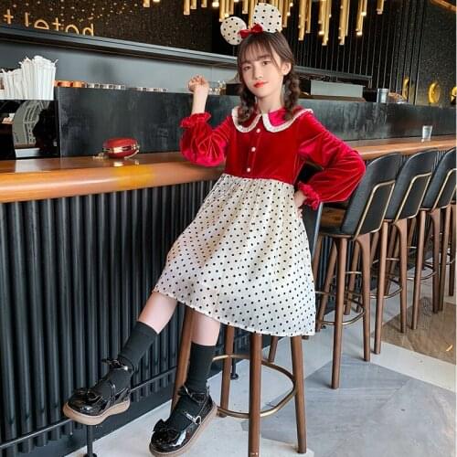 Girls Dress with Hair Band Dot Princess Dress Elegant Spring Kids Dresses for Girl Autumn Childrens Clothing 3 4 6 8 10 12 14Y