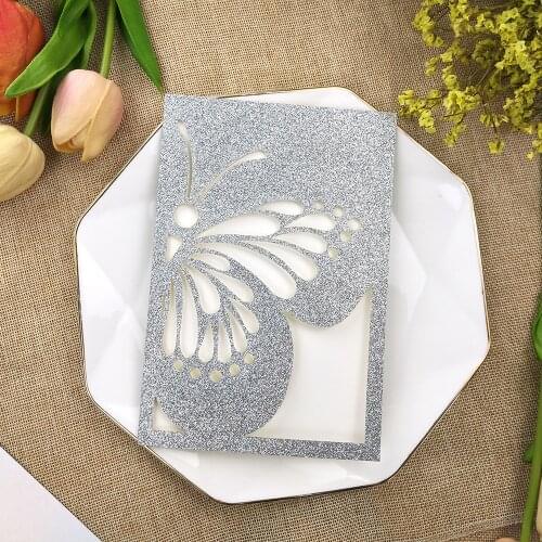 50pc Butterfly Quinceanera Invitations With Personalized Printing DIY Laser Cut Glitter Cards For Sweet Fitteen Anos Party