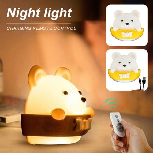 Kids Baby Bedroom Bedside Wall Lamp Dimmable LED Little Bear Night Light With Remote Control USB Cable Head Lamp