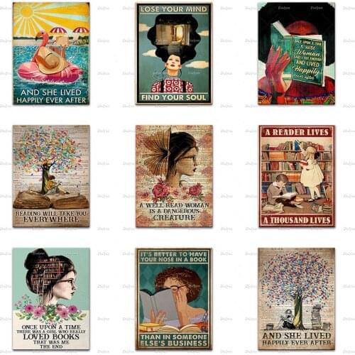 ROnce Upon A Time There Was A Girl Who Really Loved Books Poster,Home Decor Canvas Wall Art Prints ,Book Art, Book Lover Gift