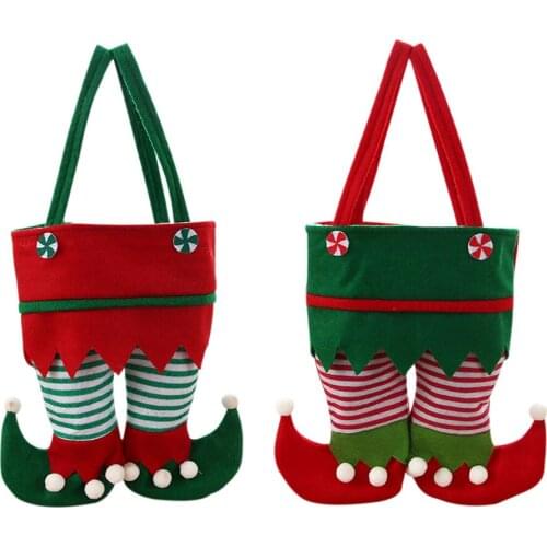 Christmas Elf Candy Bags Velvet Stripe Handbag Santa Claus Pants Bags Festival Party Decor Xmas Tree Hanging Pendant