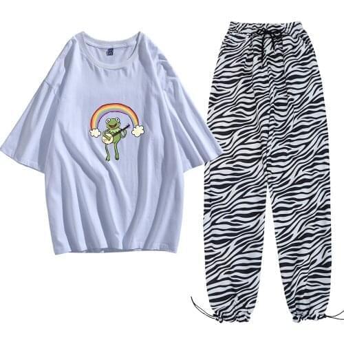 Harajuku Frog Shirt Cotton Casual Soft Joggers Pant Trousers Kawaii Cartoon Tees Unisex Chic Plus Size Clothes Fashion Women Top
