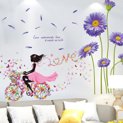 [shijuekongjian] Fairy Girl Wall Stickers DIY Flower Plants Wall Decals for Living Room Kids Bedroom Kitchen House Decoration