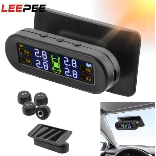 LEEPEE Car Tire Pressure Sensor Temperature Warning Fuel Save Car Tyre Pressure Monitor System With 4 External TPMS Sensor Solar