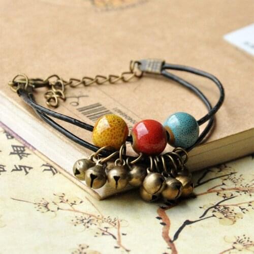 Vintage Bells Strand Ceramic Beaded Bracelet For Women Double Bracelets Bead Charm Bangle Statement Jewelry Bangles Accessories