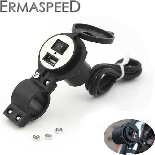 Universal 7/8" 22mm Motorcycle Handlebar USB Charger with Switch 5V 2A Housing Indicator GPS Mobile Phone Power Supply Socket