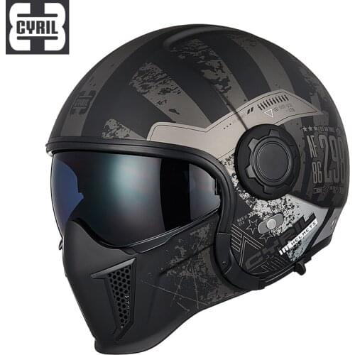 CYRIL vintage helmet black warrior combination helmet men and women motorcycle half helmet full helmet car summer
