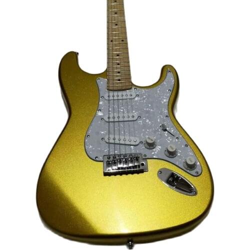 High quality FDST-1026 gold color solid body with white pickguard wave maple fretboard electric guitar, Free shipping