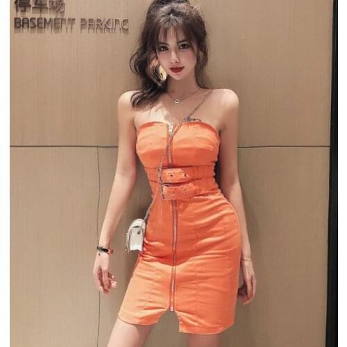 2021 New Summer Spring Zipper Down Sashes Strapless Vintage Loose Retro Women Female Fashion Slim Club Party Sexy Mini Dresses