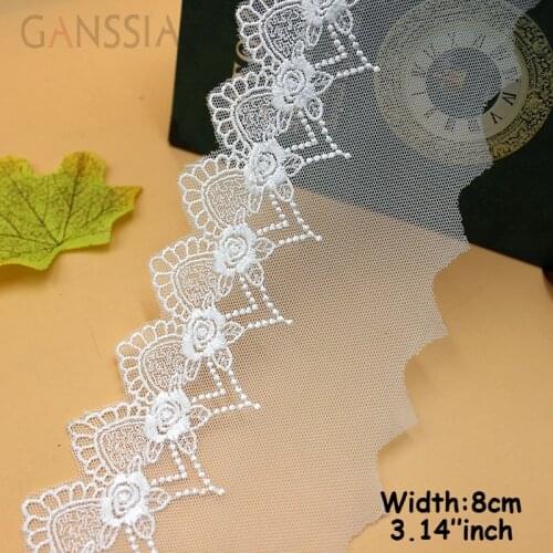1yrd/lot Width:8.0cm Ivory white flower lace, Embroidered flower Lace Fabrics for DIY Garment accessories.(ss-670)