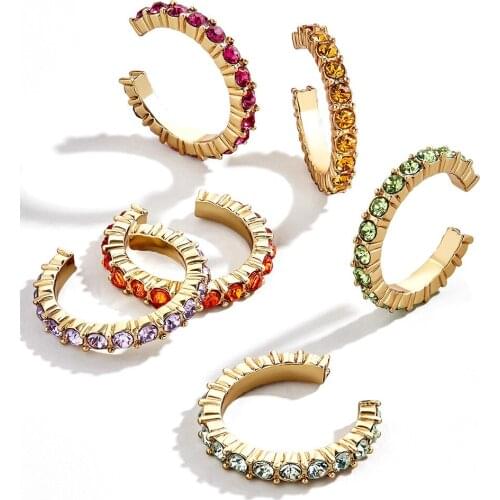 6pcs/Set Crystal Clip Earrings for Women Metal Bohemian Fashion Small Ear Cuff No Pierced Colorful Cubic Zirconia Earrings Set