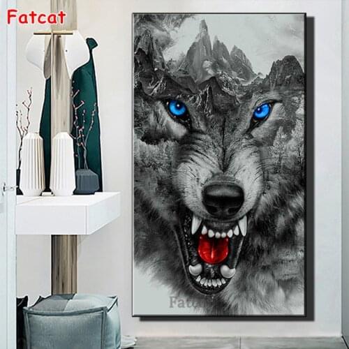 Diamond Painting Blue Eyes Wolf Head Mountain Full Square/Round 3d Embroidery Ferocious Animal Picture Of Rhinestones Art PP1772