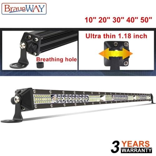 BraveWay Offroad LED Light Bar 10" 20" 30" 40" 50" Spot Flood Combo LED Work Light Bar Truck SUV ATV 4WD 4x4 12v 24v LED Beams