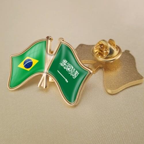 Brazil and Saudi Arabia Crossed Double Friendship Flags Lapel Pins Brooch Badges