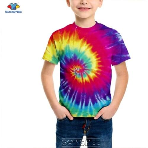 SONSPEE Kids Children T-shirts Hip Hop Astroworld Tie Dye Print Casual Fashion Short Sleeve T Shirt Summer Boy/Girl Tees Tops