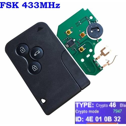For Renault Megane 2 3 Clio Logan Scenic 2003-2008 3 Button Smart Remote Key Card 433Mhz ID46 PCF7947 Chip With Emergency Insert