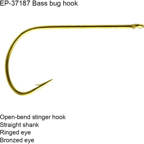 Eupheng 100pcs EP-37187 Bass Bug Fishing Hook Straight Shank Ringed Bronzed Eye Hook Open-bend Stinger Fly Fishing Hook