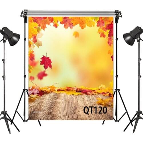 LB Polyester & Vinyl Autumn Falling Red Maple Leaves Board Backdrops Background For Photography Studio Backdrop Photo Props