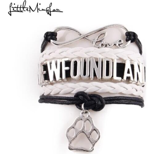 Little MingLou 3 colors Infinity love Newfoundland dog Bracelet paw Charm leather wrap men bracelets & bangles for Women jewelry