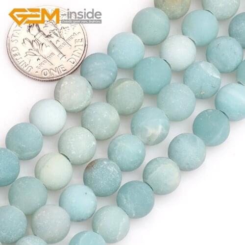 6mm 8mm Big Holes Matte Frosted Round Natural Blue Amazonite Stone Gem stone Beads for Jewelry Making DIY