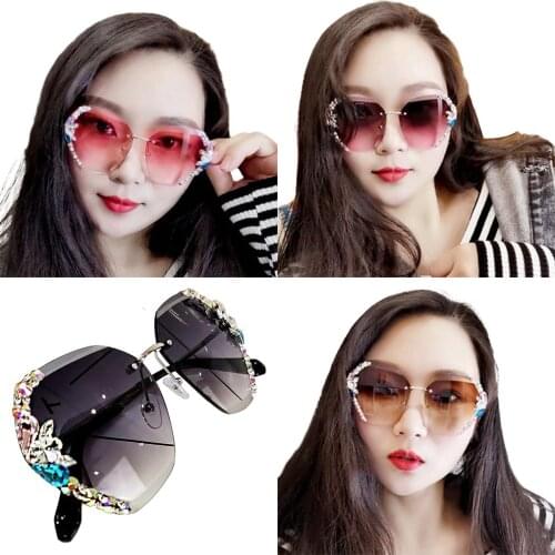 Fashionable And Elegant Anti Ultraviolet Round Face Slim Rhinestone Sunglasses Versatile Sunglasses