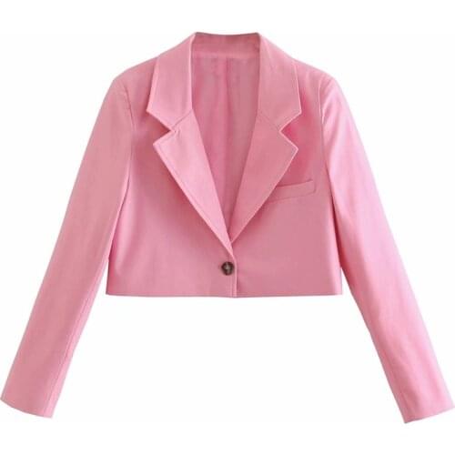 Women 2021 Fashion Seized Line Decoration Lapel Short Chest Decoration Unilateral Pocket Casual Blazer Streetwear