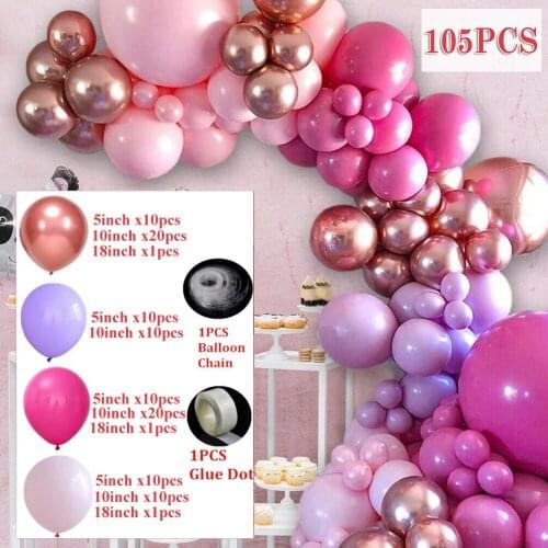 105Pcs rose gold latex balloon chain set Purple Pink Metallic Balloon Arch Kit Garland for Wedding party Baby Shower Decoration