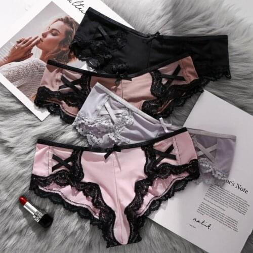 Low Waist Triangle Underwear Womens Fashion Lace Stitching Bow Triangle Briefs