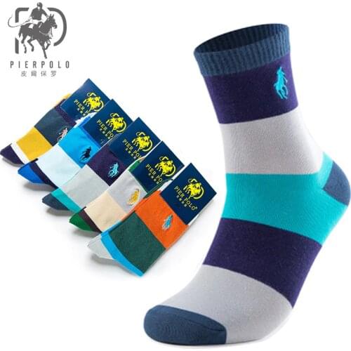 PIER POLO Brand Embroidery Spring Mens Cotton Socks Business Casual Middle Tube Socks Men Wholesale Multicolor 5 Pair/Lot