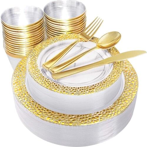 Disposable Party Tableware Plastic Plate With Silverware Set Suitable for Wedding Party Tableware Supplies for 10 People