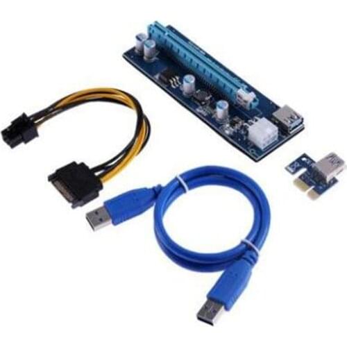 Pico PSU VER006 PCI-E Riser Card PCIE 1X 16X Extension Adapter 60CM USB 3.0 Cable SATA 4Pin Molex Power for Bitcoin Miner Mining