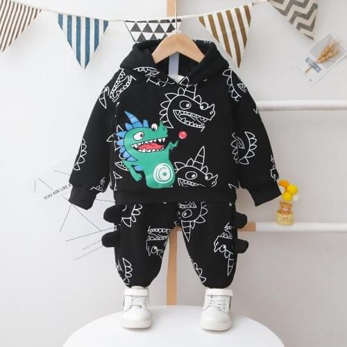 2020 2pcs Baby Boys Girls Dinosaur Winter Set Plus Velvet Thickening Pajamas Winter Boys Girls Smile Clothing Suit BP75