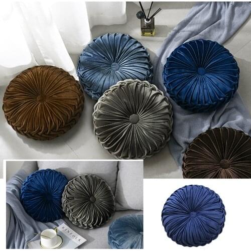 European Luxury Velvet Pleated Round Floor Cushion Throw Pillow Pumpkin Seat Sofa Office Chair Cushion Decor
