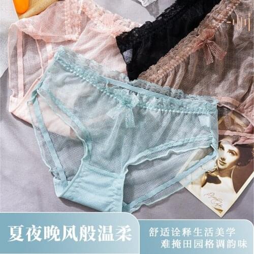 Sexy Women’s Briefs Female Transparent Sexy Lace Underwear Women Panties Mid Waist Seamless Underpants