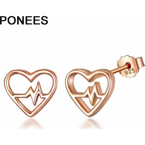 Ponees Heartbeat Cubic Zirconia Heart Stud Earrings Jewelry 100% 925-Sterling-Silver For Women Gift