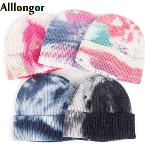 Tie Dye Beanies for Women Men 2020 Autumn Winter Beanie Hat Knitted Skullies Hip Hop Rainbow Korea Skullcap Warm Bonnet Femme