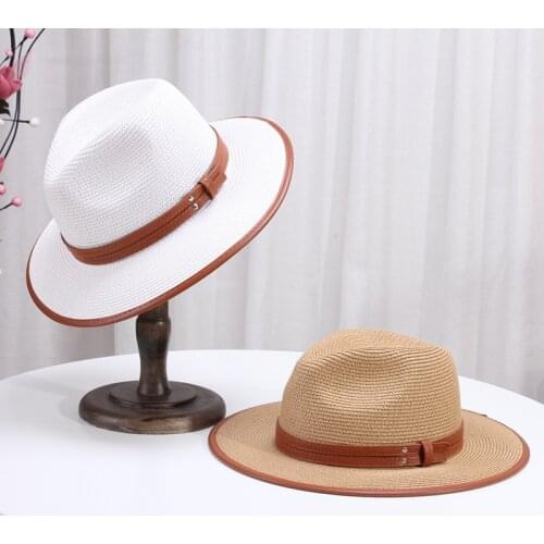 2021 Fashion Womens Hat Summer Panama Cap Ceremony Straw Beach Hats Rattan Weaving Women Spring Jazz Felt Hat Belt