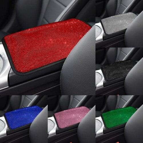 Rhinestone Bling Car Armrest Box Pad Cover Women Car Diamond Center Console Box Size 34*21cm Armrests Pad For Car Auto SUV