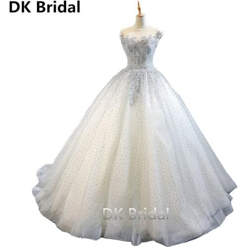 Light Gray Boat Neck Luxury Evening Dresses Bling Beaded Open Back Floor Length Party Formal Dress Robe De Soiree Prom Dress