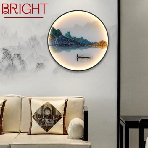 BRIGHT Wall Lights Modern Landscape Painting LED Sconces Round Lamp Creative For Home Bedside
