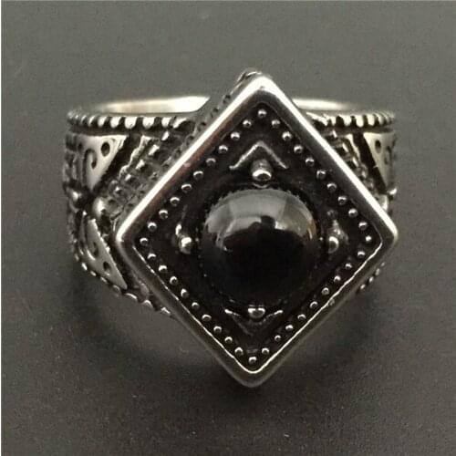 2016 Newest Women Mens Real Cool Black Stone Flower Ring Biker Ring Fashion Stainless Steel Jewelry