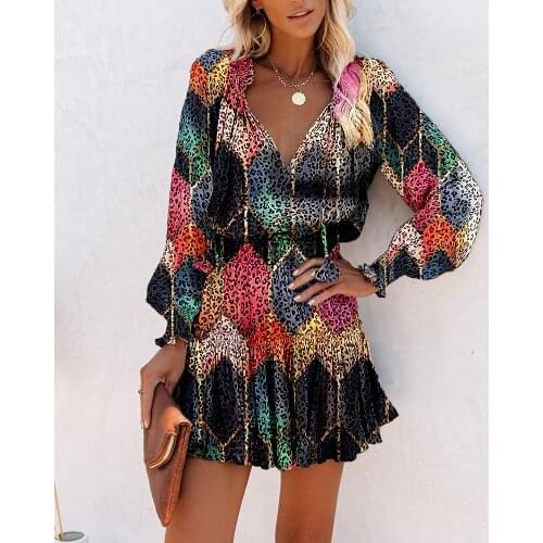 2021 New Striped Print Colorblock Off Shoulder Casual Dress Multicolor Leopard Long Sleeve Skinny Waist Dress
